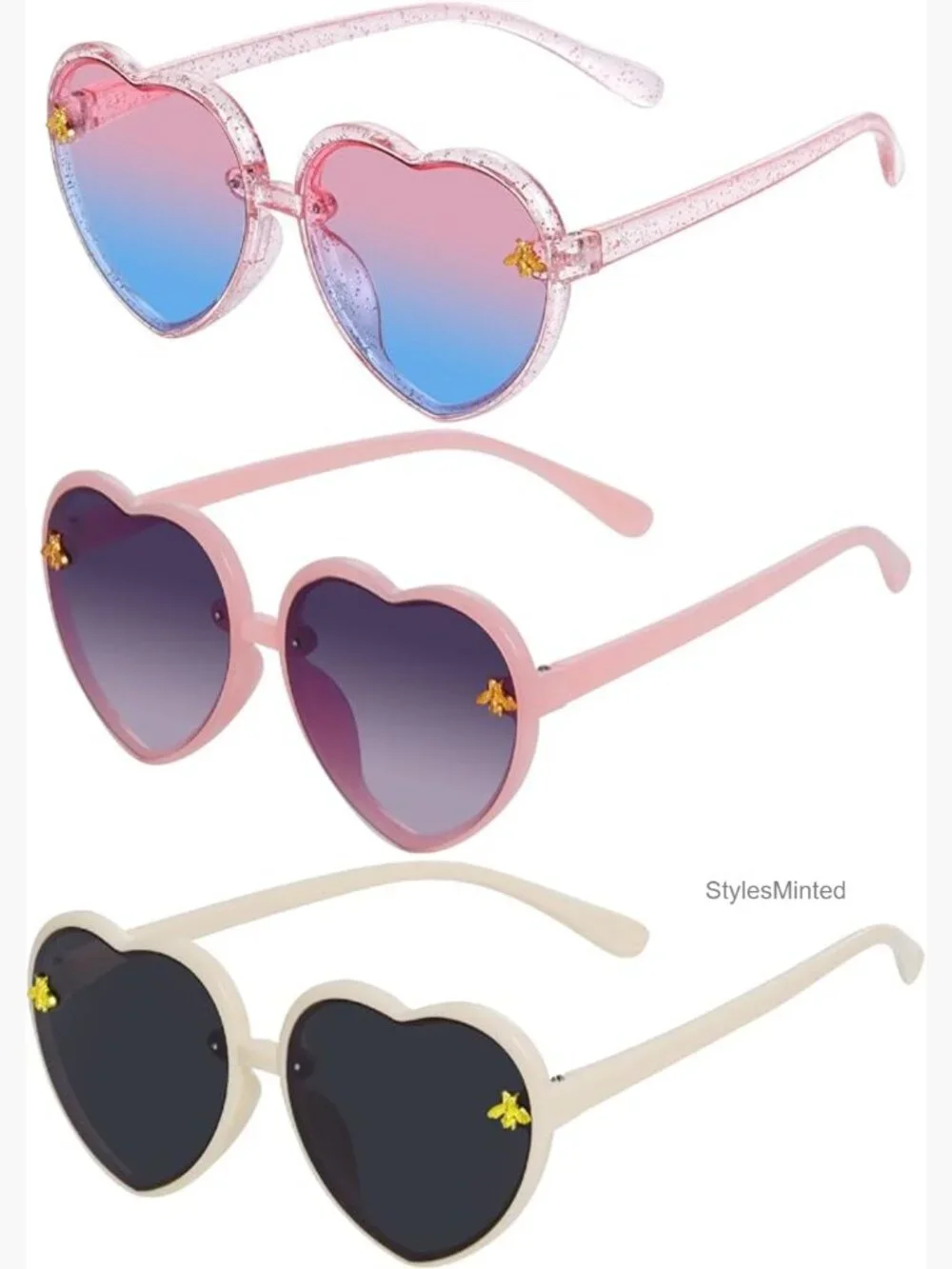 3 Heart Shaped Sunglasses for Toddler Girls UV400 Protection